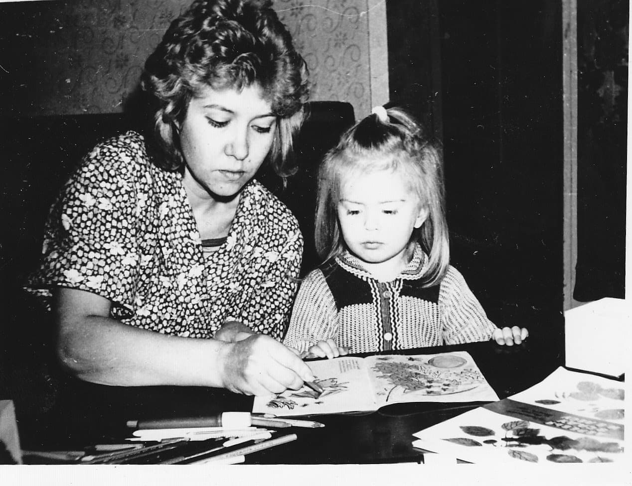 Coloring with Mom as a child