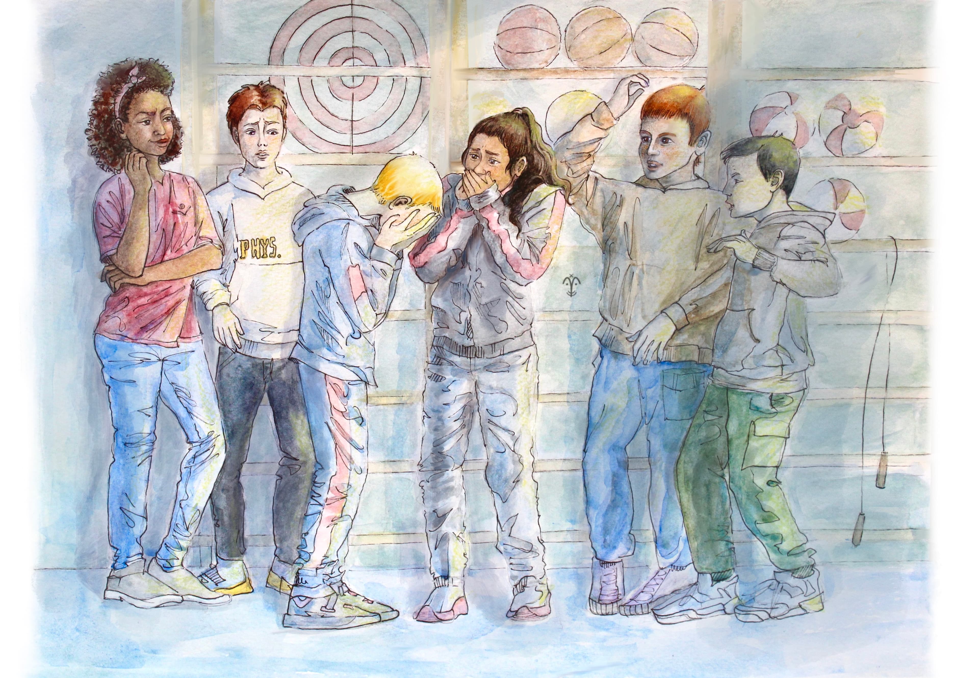 Spread illustration of a physical education lesson